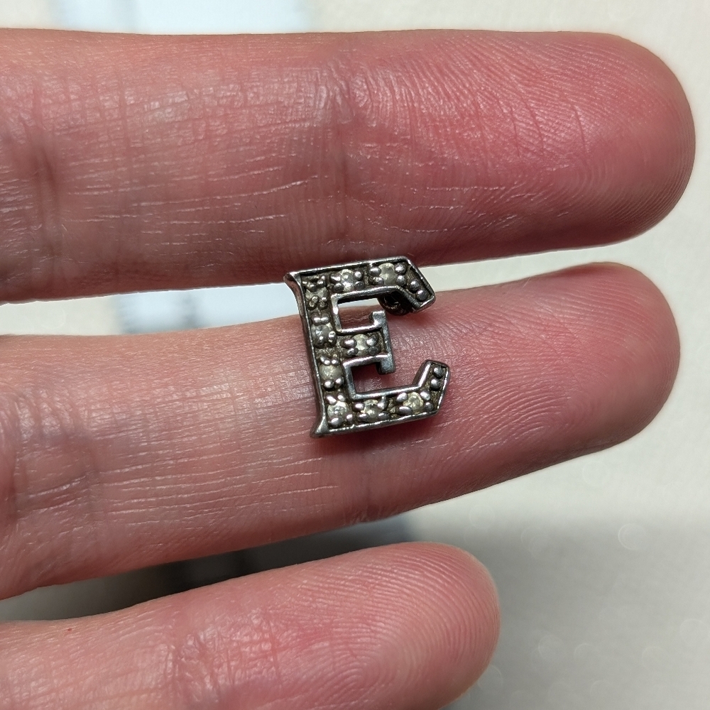 Silver Letter E Charm with Rhinestones 925 Silver With Snowflake Markers Mark